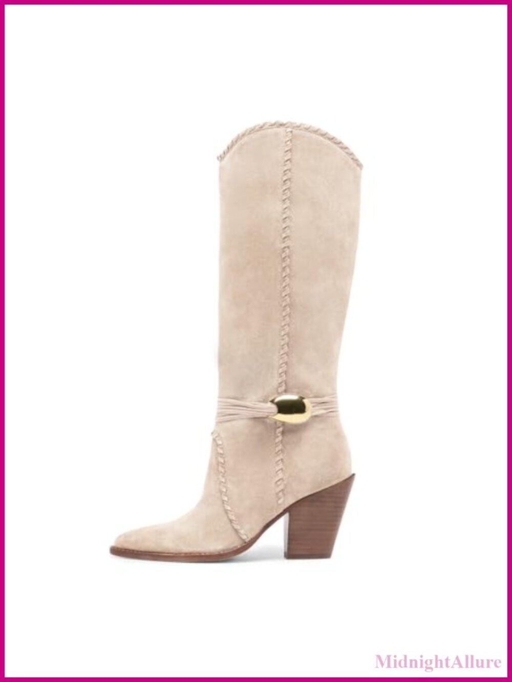 Suede Knee High Cowboy Boots Pointed Toe Block Heel Pull On Tall Western Boots